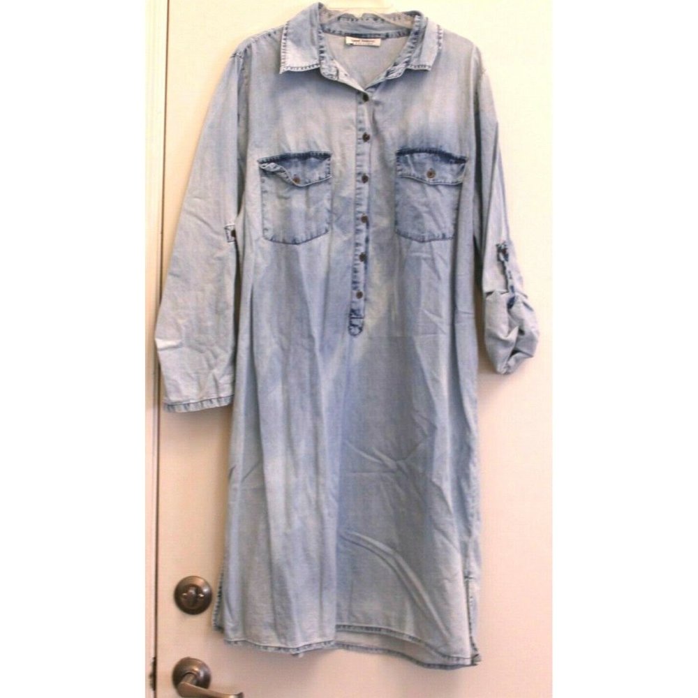 Speed Control Chambray Button Up Blue Shirt Dress Size Large See Measurements